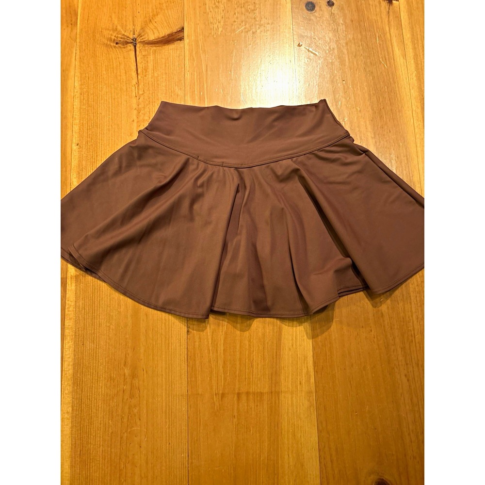 PINSPARK Women's Small Brown High Waist Pleated Mini Skirt Built In Shorts